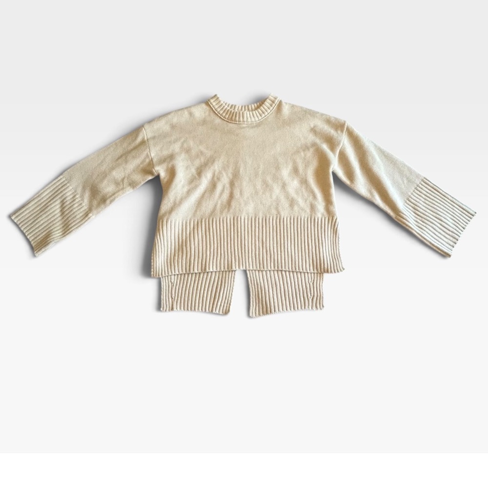 New In Cream Layered Split Hem Ribbed Knit Sweater 12W2761N Small